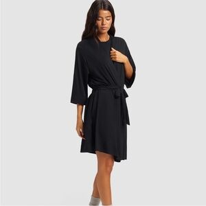 Women's Black Wrap Robe - Soft Kimono Style